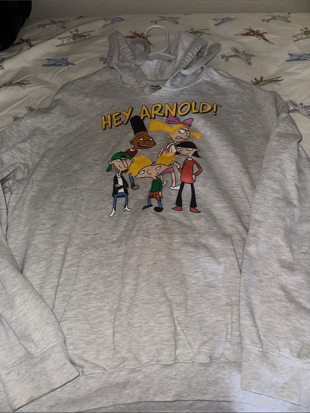 Nickelodeon Hey Arnold! Gray Hoodie with Colorful Character Print